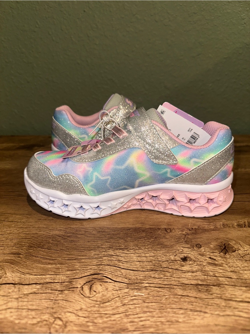 Skechers Kids Light-Up Rainbow Star Sneakers - Pink, Silver, Multicolor - Picture 3 of 8